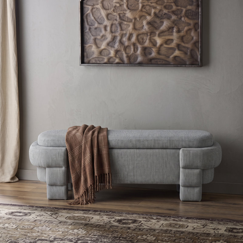 Banc de rangement en velours avec revêtement en chenille et structure en bois, Gris