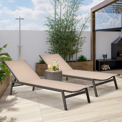Patiojoy 2pc Patio Chaise Lounger With 6-postion Adjustable Backrest And Breathable Fabric Black