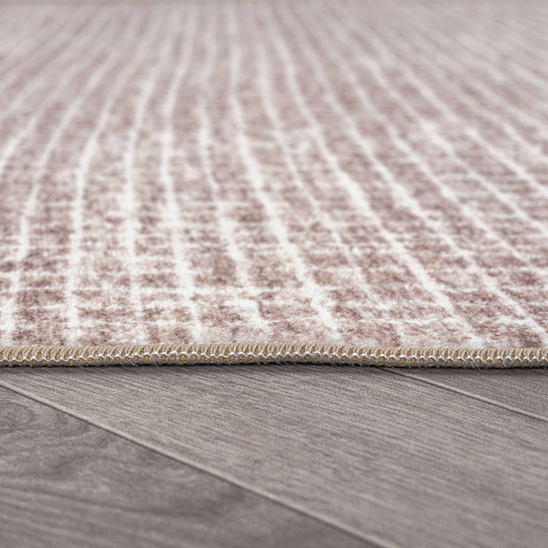 Tapis d'intérieur antidérapant, lavable à la machine, texture lin, couleur noyer, Brown, 3'3" x 5'