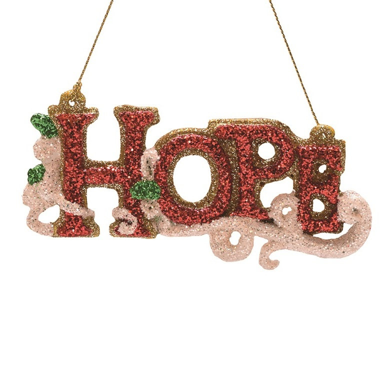Ornement de Noël inspirant «Hope» de 4,75 po «Merry & Bright Red White and Green Glitter»