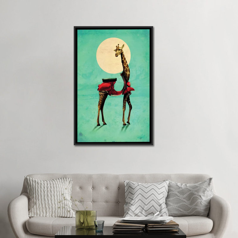 « giraffe go #2 » par ali gulec, impression sur toile tendue, Toile encadrée noire, Pas de tapis