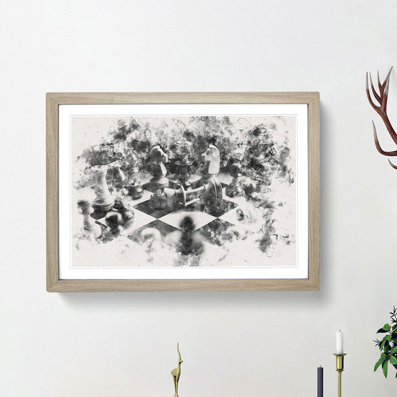 Chess Checkmate - Picture Frame Painting Print, 45cm H x 63cm W x 2cm D, Oak Framed
