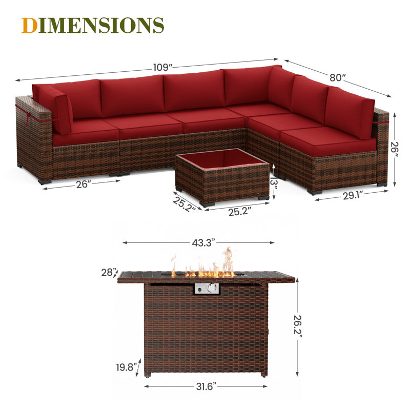 Ensemble de conversation pour patio 8 pièces avec foyer d'extérieur Romanas, Bourgogne