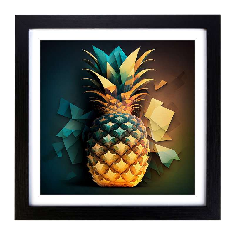 Pineapple Abstract - Single Picture Frame Print on Wood, Black