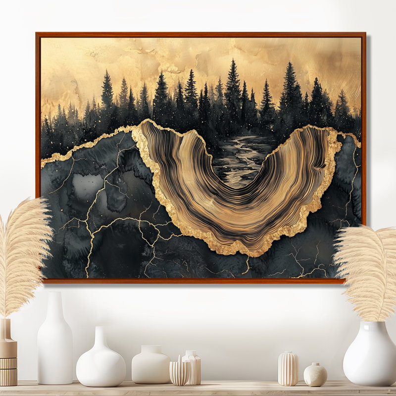 Forêt forêt de cristal onyx noir V - forêt, art mural, H 12 po x l 20 po, Cadre flottant, Brun