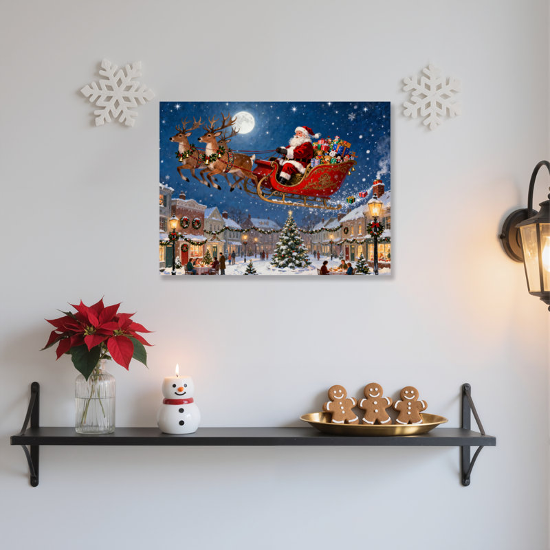 «Santa Sleigh Town», art mural sur toile, H 24 po x l 36 po