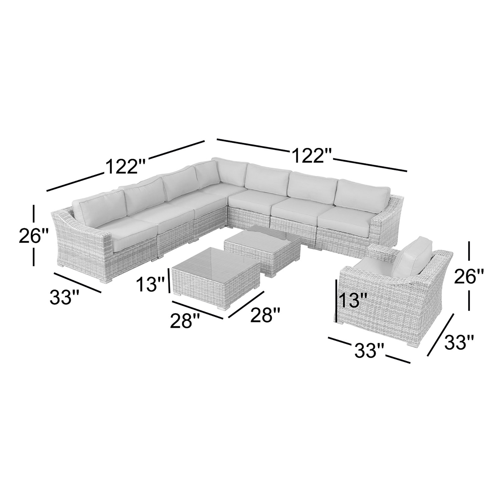 Saffi 7-Person Patio Seating Group, Mixed Gray
