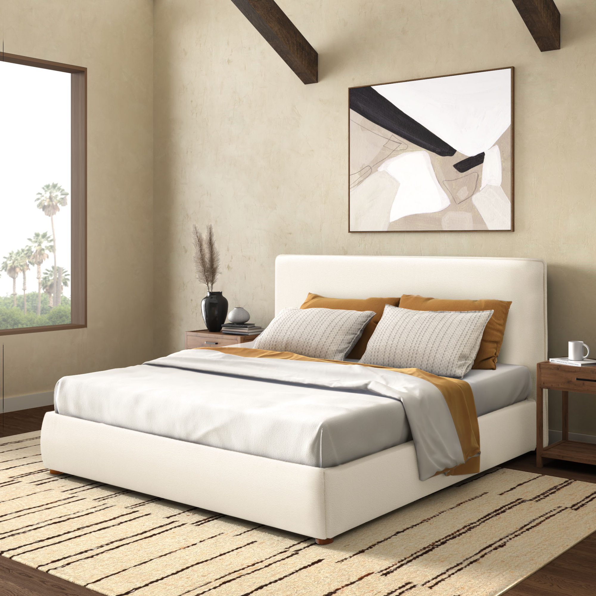 Callahan Upholstered Bed, Full, Ivory Boucle