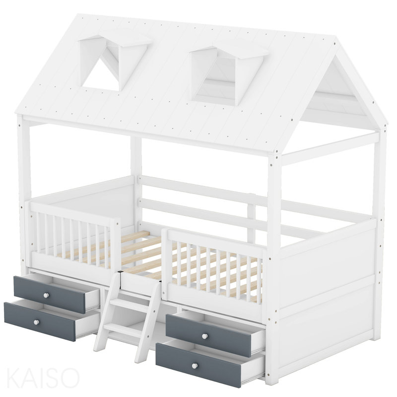 Structure de lit simple en bois, blanc, Twin, White