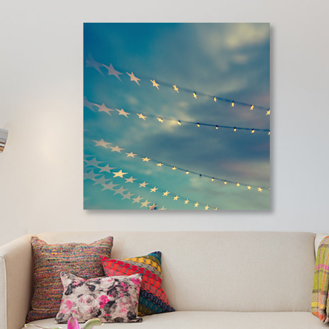« bokeh stars i », impression sur toile, H 18 po x l 18 po x P 1,5 po, Toile avec cadre noir, Pas de tapis