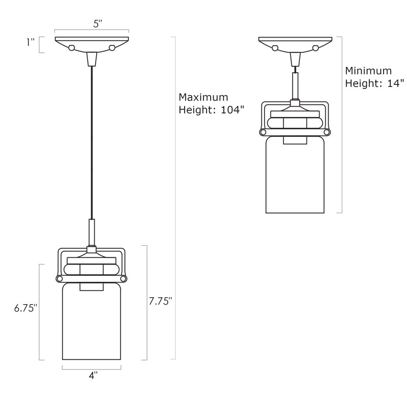 Luminaire suspendu cylindrique unique à 1 lumière Brondesbury