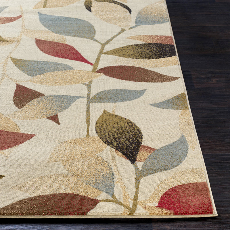 Tapis rouge foncé / brun foncé à motif floral Feagin, Rectangle 6 pi 6 po x 9 pi 8 po