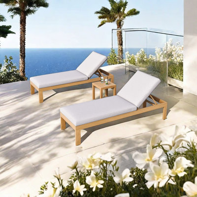 Outdoor Resort Style Chaise Lounge Outdoor Chaise Lounge Set with Table , Cushion Included