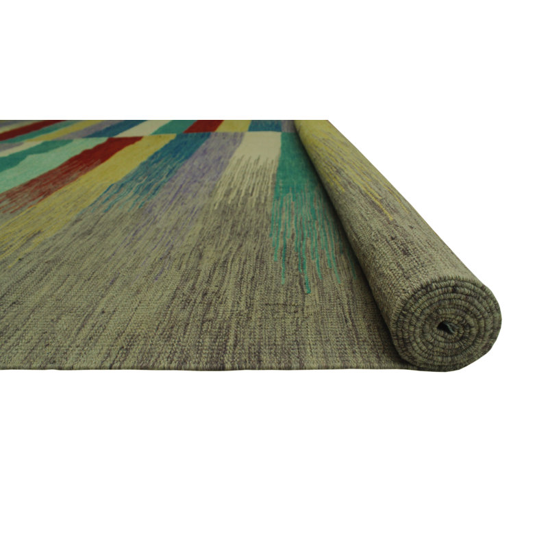 Tapis brun en laine noué à la main de conception unique 8 pi 9 po x 11 pi 11 po Janasha