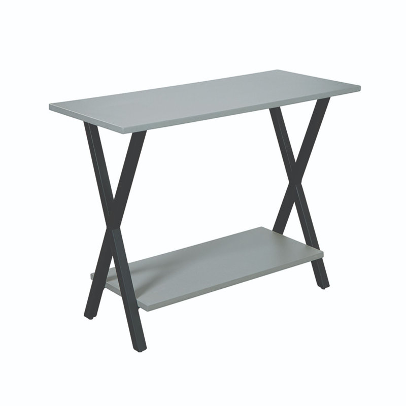 Cornerstone Concrete-Coated End Table, 31 in. W, Versatile Narrow Design for Living Room, Fits 32 in. TV, with Powder-Coated Steel Base and Shelf, Includes Nylon Floor Levelers, Grey