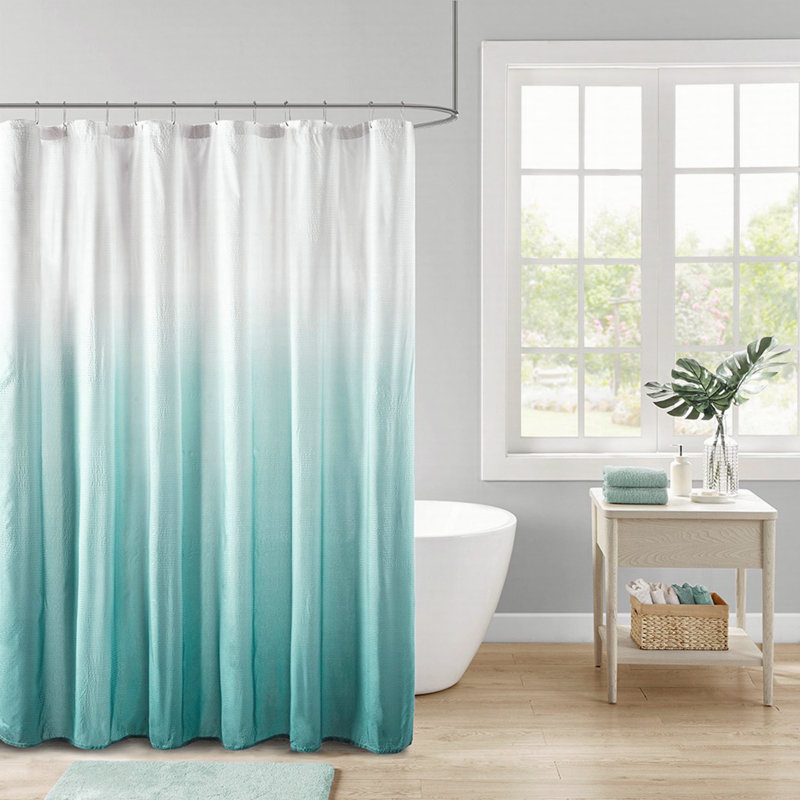 Ombre Printed Seersucker Shower Curtain, Aqua