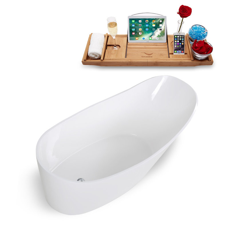 65" x 30" Freestanding Soaking Solid Surface Bathtub