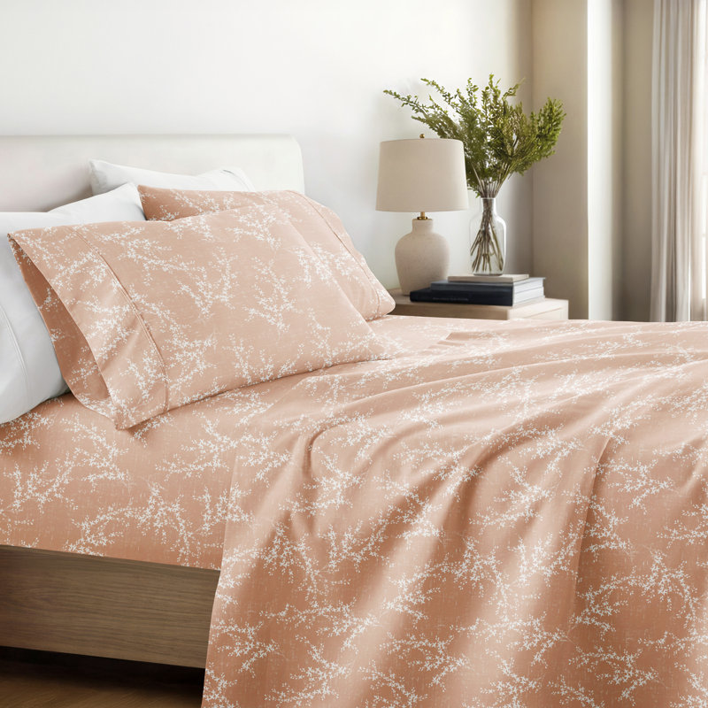 4 Piece Delicate Details Pattern Sheet Set, Twin Sheet Set with 1 Standard Pillowcase, Apricot Floral