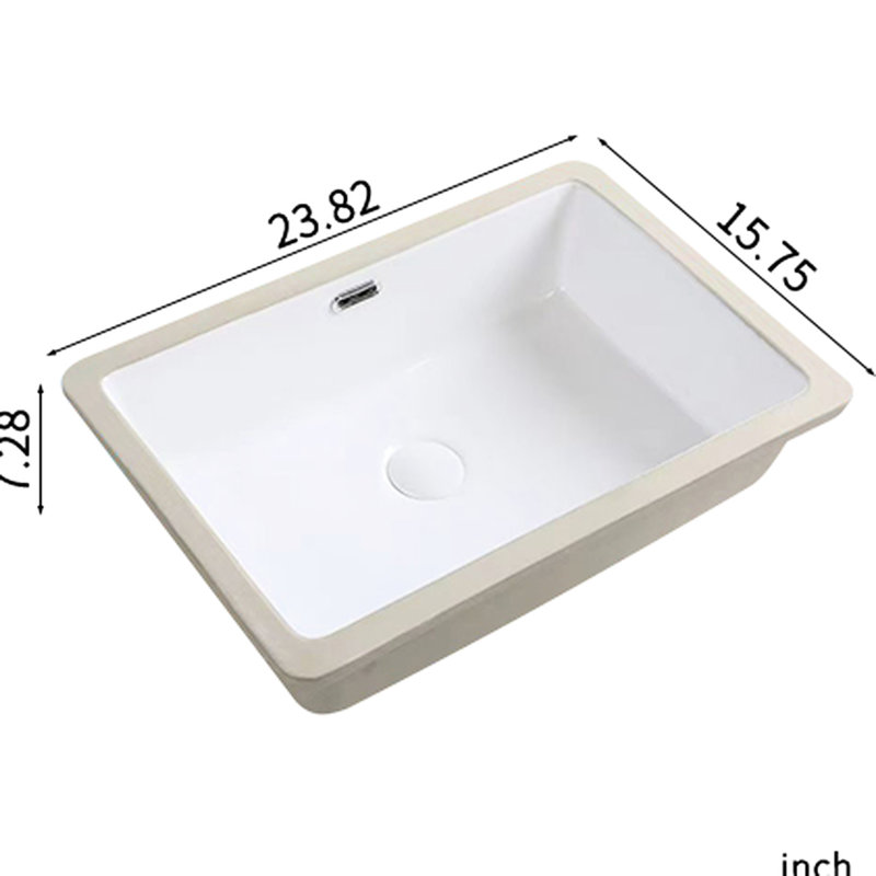 Évier de cuisine encastré de L 24 po, cuve simple en céramique blanche, profondeur interne de 8 po, ébréchée et fissurée, finition lisse pour lavabo de salle de bain, glacis lustré thermolaqué de 16 po