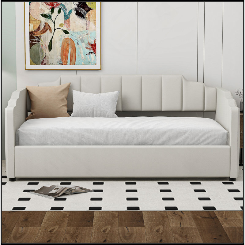 Lit de jour moderne rembourré avec rangement inférieur, taille simple, blanc