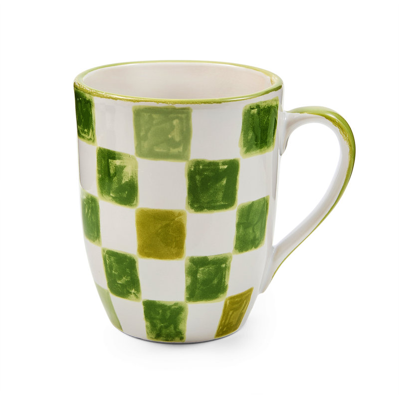 Check Mug, 12, Green/White