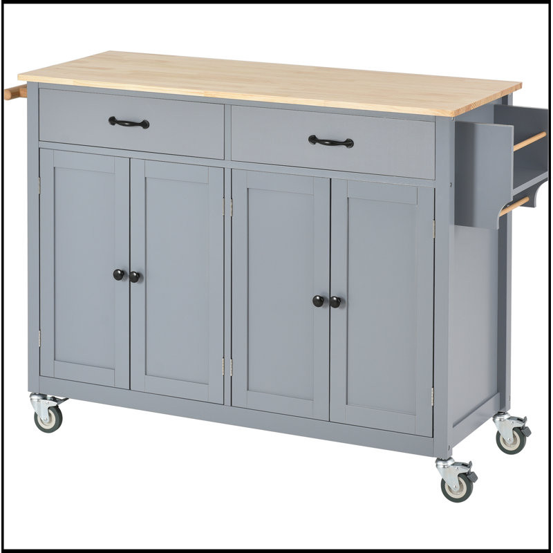 Kitchen Island Cart with Solid Wood Top and Locking Wheels, Blue