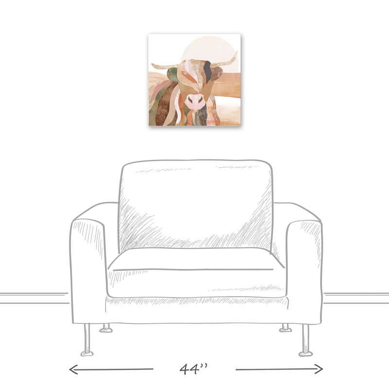 Boho Highland Cow sur impression sur toile, H 12 po x l 12 po x P 1,25 po