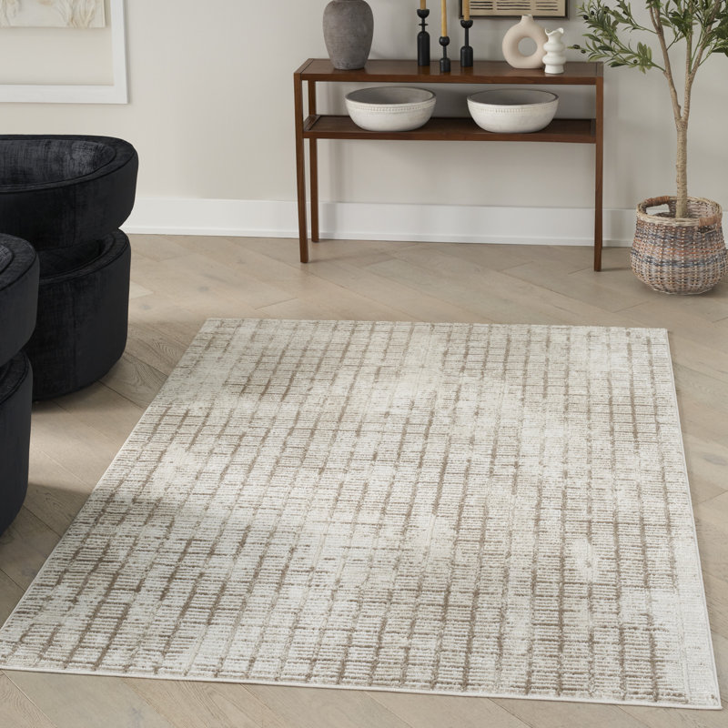 Tapis d'intérieur moderne ivoire Wruk Studio ™ Mayukha, Rectangle 7'10" x 9'10"