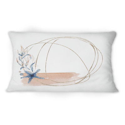 Golden Frame With Starfish - Nautical & Coastal Printed Throw Pillow 12" x 20"