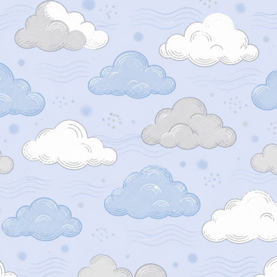 Peel and Stick Wallpaper Blue clouds vintage print Abstract soft grey white sky sketch Contact Paper Removable Self Adhesive Wall Mural Wall Decor for Bedroom Kitchen Cabinets 24in x 118in