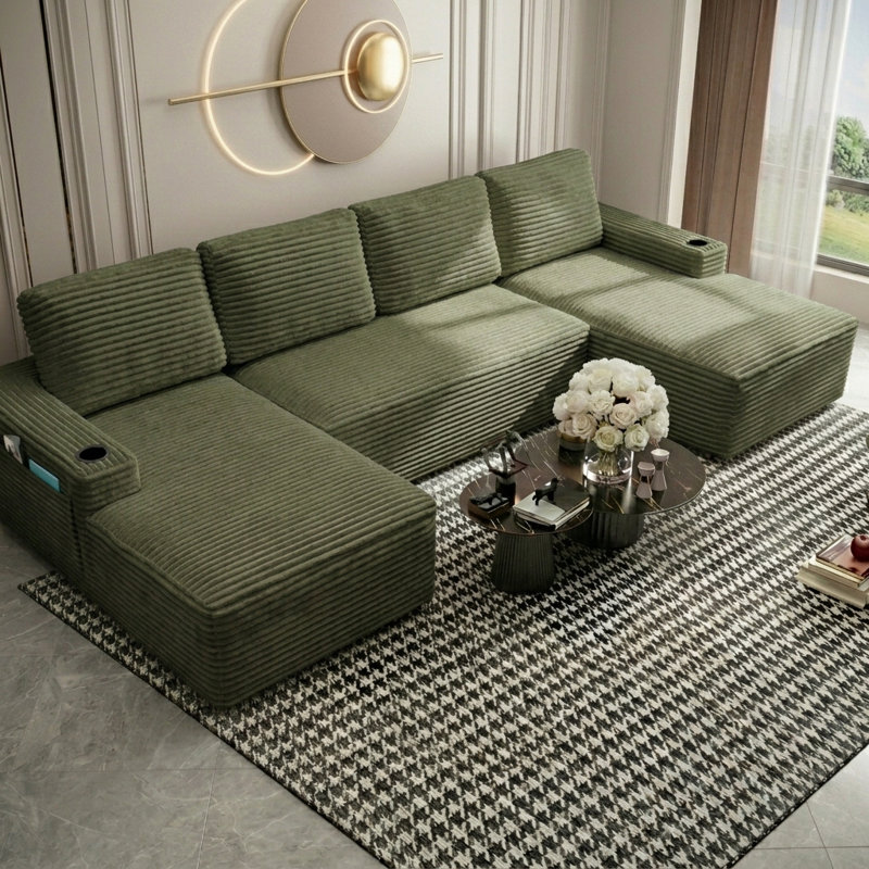 Canapé modulaire en forme de U 133,4 po pour salon, canapé-lit modulaire désossé et confortable, sans assemblage, vert, Vert