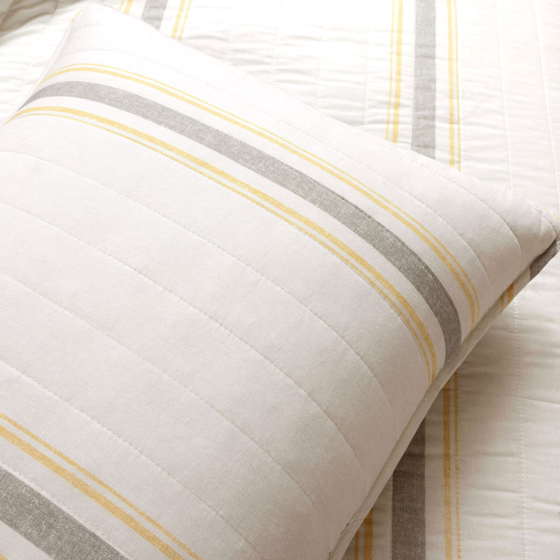 Gilroy Farmhouse / Country Cotton Striped Quilt, King Quilt + Standard 2 Shams, Yellow