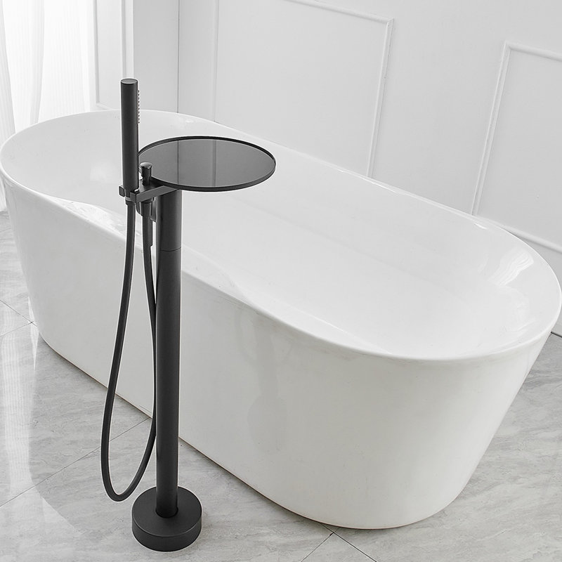 Matte Black Freestanding Floor Tub Faucet with Hand Shower
