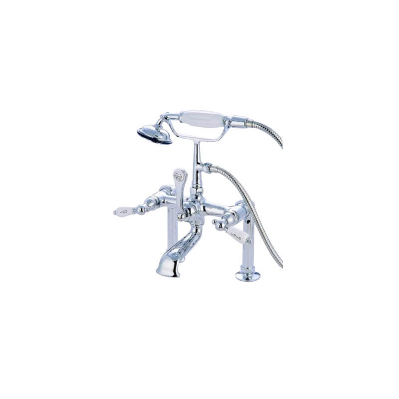 Hot Springs Triple Handle Wall Mounted Clawfoot Tub Faucet with Handshower, Chrome
