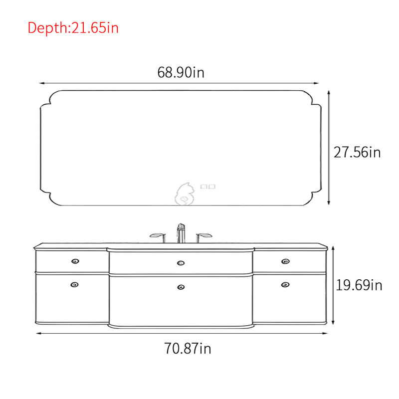 Armoire de salle de bain élégante de style français., H 19,69 po x l 70,87 po x P 21,65 po, Blanc cassé
