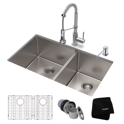 Standart PRO™ 33" L x 19" W Double Basin Undermount Kitchen Sink with Faucet