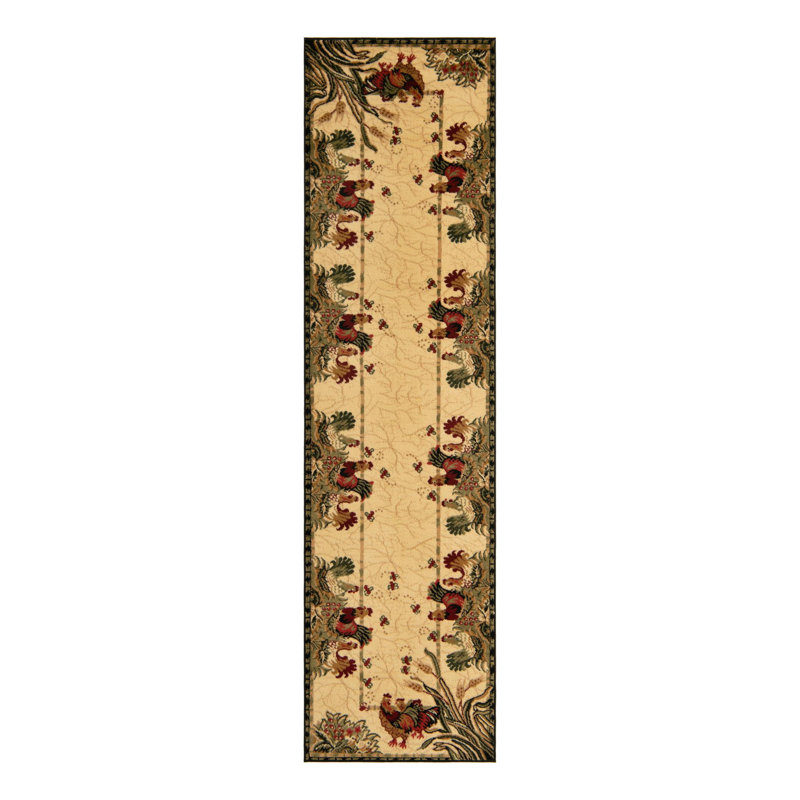 Tapis noir / vert Andersonville, Tapis de couloir 2 pi 7 po x 13 pi 1 po, Cream