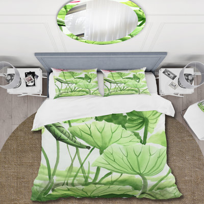 Vintage Lotus Leaves In The Pond - Traditional Duvet Cover Set - Microfiber Polyester