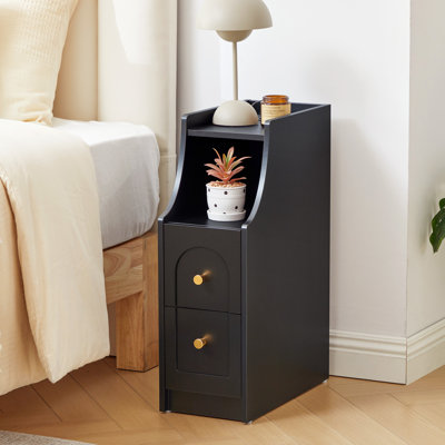 Table de bout étroite avec 2 tiroirs et rangement ouvert