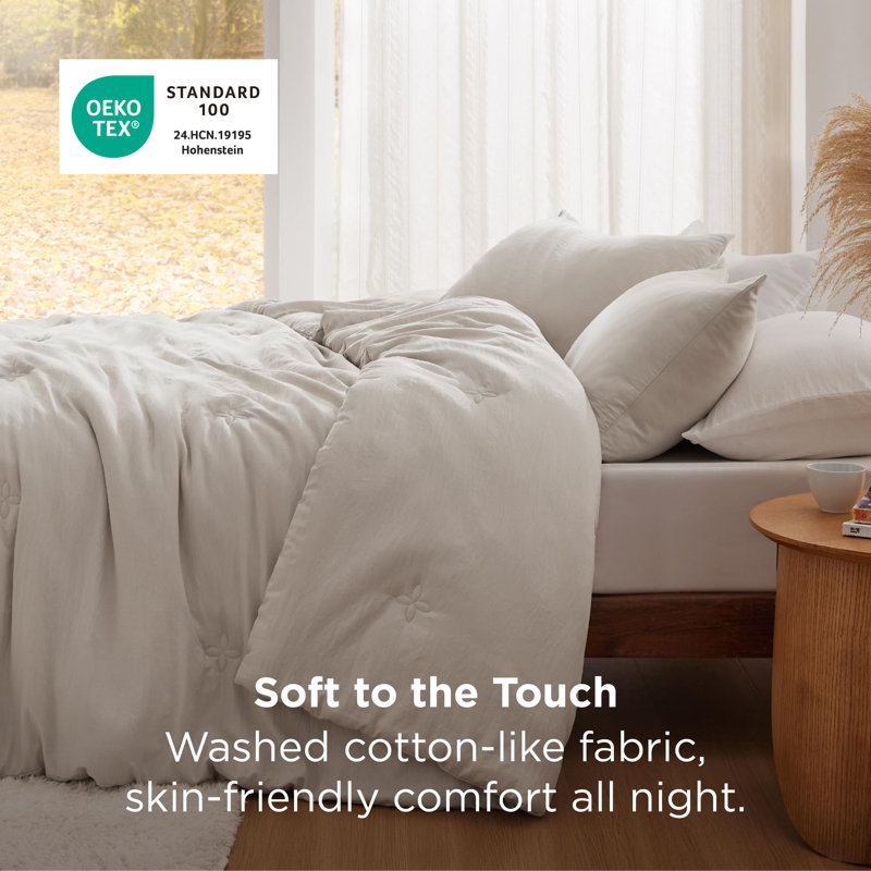 Bedsure Comforter Set-Cotton Like-Clover, Full Comforter + 2 Full Shams, Natural