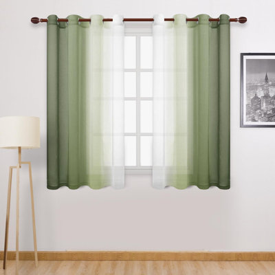 2 Panels Ombre Sheer Curtains Faux Linen Semi Voile Gradient Farmhouse Style Curtains, Grommet Top Window Drape Panels for Bedroom and Living Room