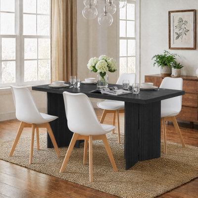 Ferrer Rectangle Fixed Dining Table Set For 4, Modern Wood Grain Dining Room Set With Upholstered Dining Chairs