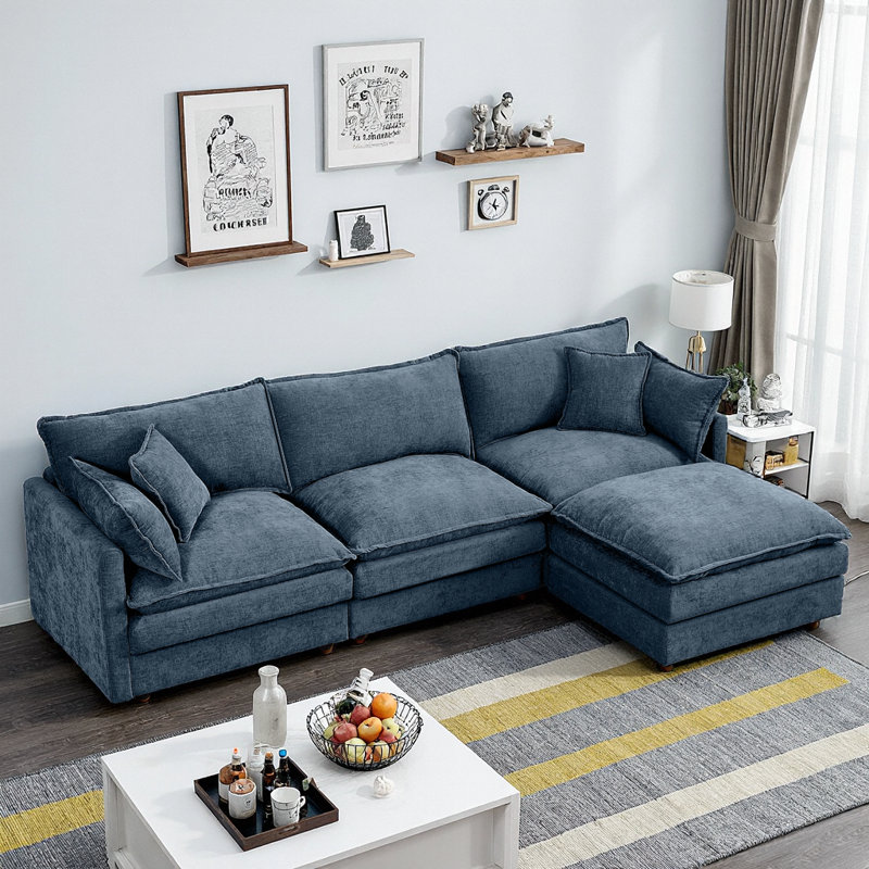 102" Chenille L-Shape Modular Sectional – Memory-Foam Cloud Seats, Movable Ottoman, DIY Bed or Chaise. No-Tool 30-Min Assembly
