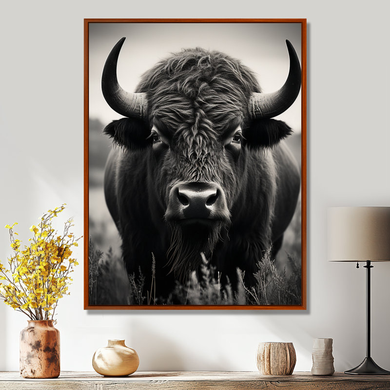 Bison Bison Grazing - Bison Wall Art, H 40 po x l 30 po x P 1,5 po, Cadre flottant brun