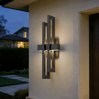 23.6”H Black Dimmable LED Outdoor Wall Light With Frosted Glass