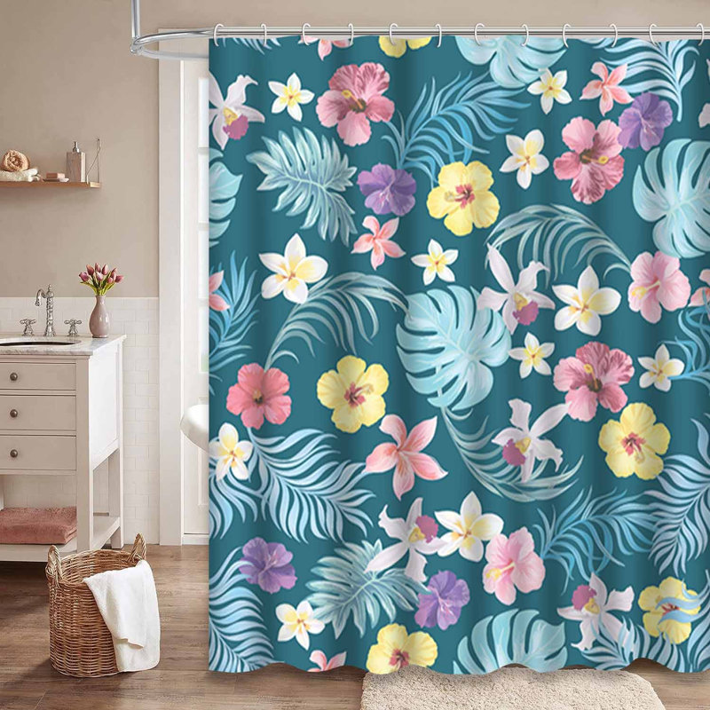 Rideau de douche imperméable à motif de feuilles de palmier tropicales avec 12 crochets Monstera, L 72 po x l 78 po