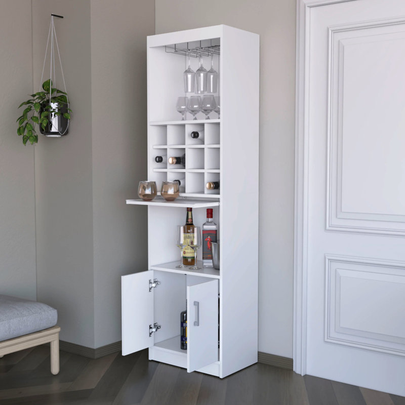 White Bar Cabinet With Materials - Wine Storage, 15 Shelves, 2 Doors, Engineered Wood Compartment Design Wood,, White