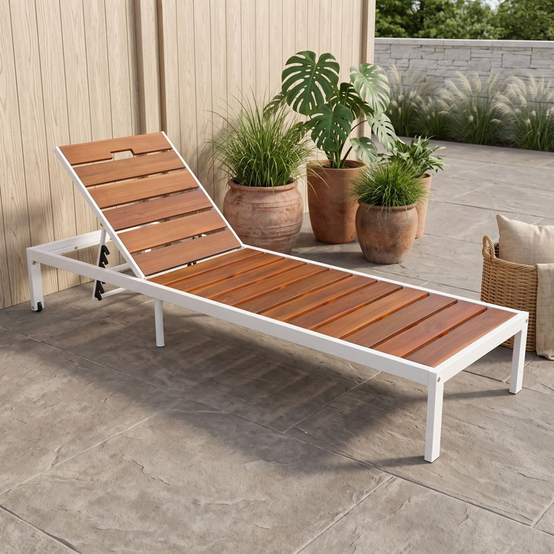 Chaise longue d'extérieur réglable à six positions, White Brown