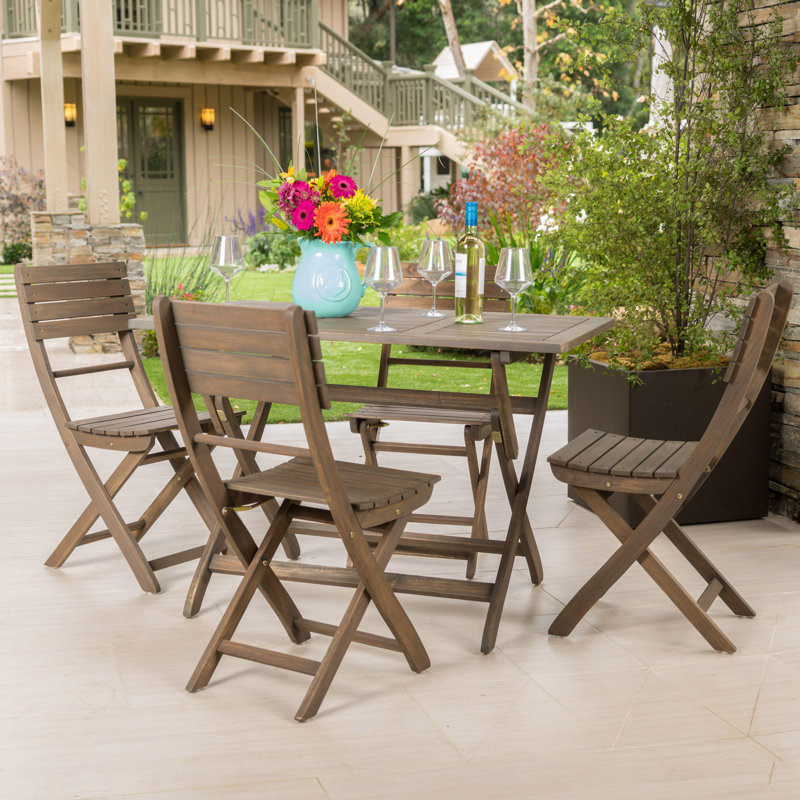 Amaure 4 - Person Acacia Wood Patio Dining Set with Rectangular Table, Grey