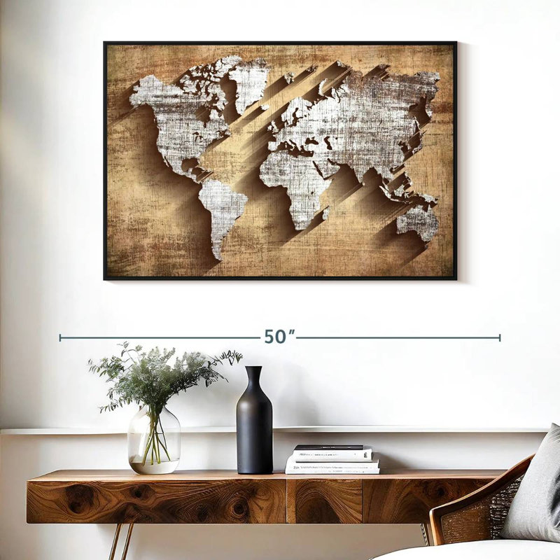 Carte du monde en bois sculpté Aliaz, H 27 po x l 40 po